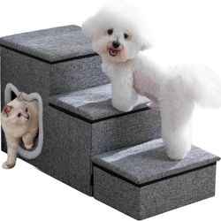 Crispedia 3-Step Non-Slip Pet Stairs for Cats Small Dog Steps with Storage and Condo