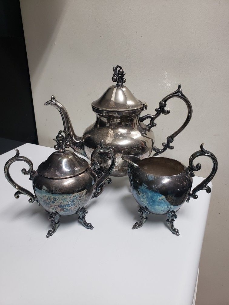 Birmingham Copper Silverplate Kettle Creamer & Sugar Bowl 