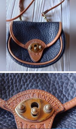 Vintage Dooney & Bourke Pebble Navy Tan Leather Cavalry Small Crossbody Bag