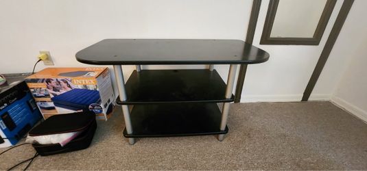 Black 3-Tier TV Stand with Silver Poles