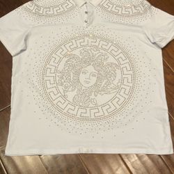 White Rhinestone Collar Shirt