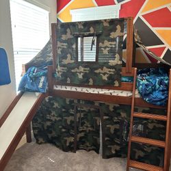 Camo Twin Size Loft Bed With Slide