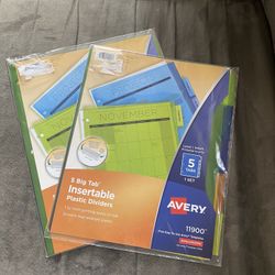 BRAND NEW AVERY 5 BIG TAB INSERTABLE PLASTIC DIVIDERS $3 EACH 