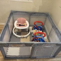 * Playpen * Baby walker * 2 push walkers (activity walkers) * Foam puzzle mat