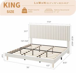 King Size Bed Frame, Upholstered Platform Bed