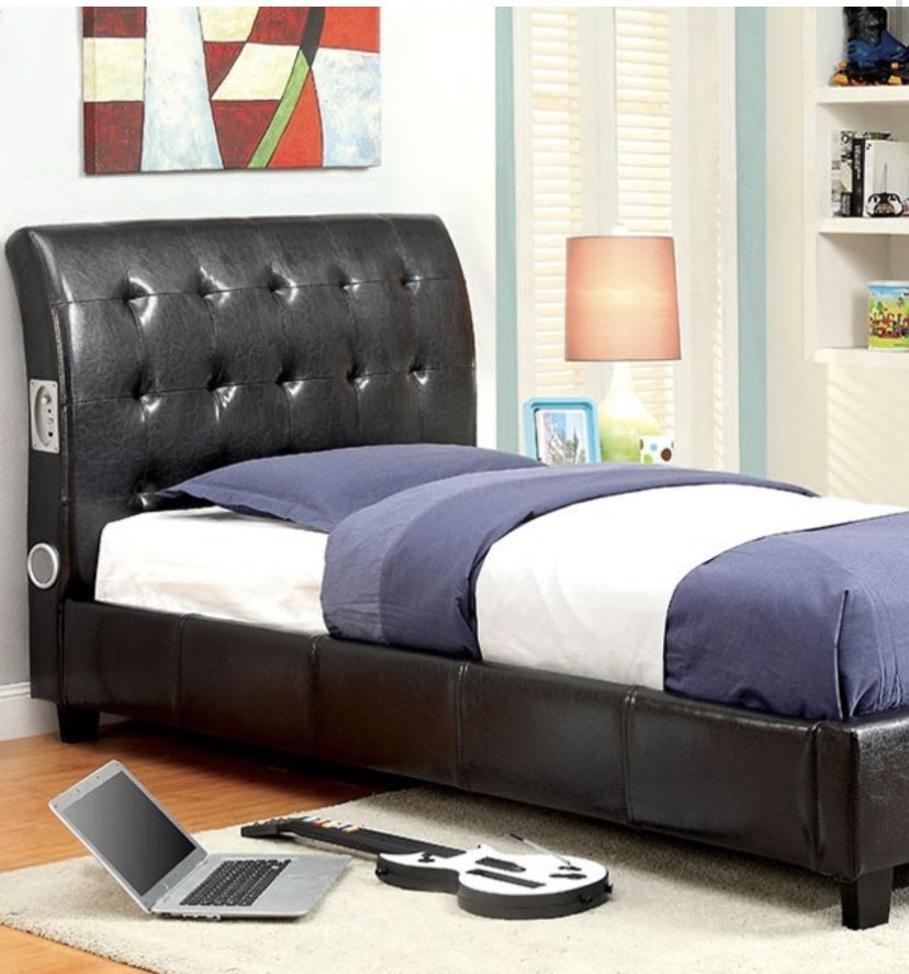 TWIN PLATFORM BED WITH BLUETOOTH SPEAKERS ON BOTH SIDES OF HEADBOARD (f7057) $279