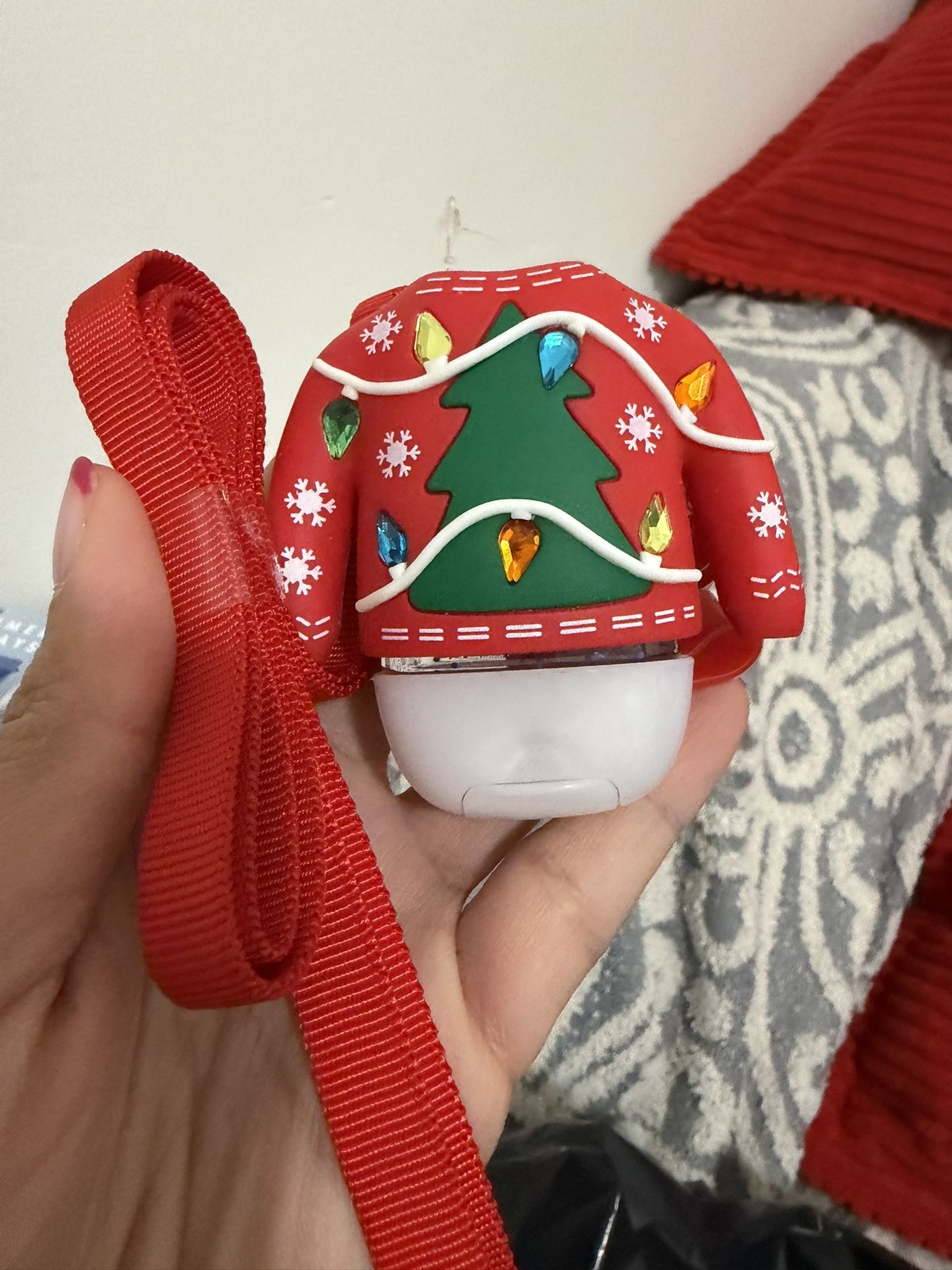Bath & Body Works Christmas Ugly Sweater pocketbac Holder Bell sanitizer