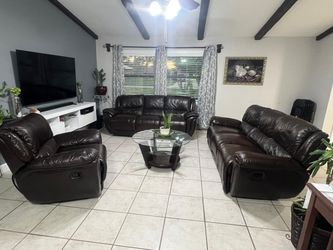 Dark Brown Leather Reclining Sofa