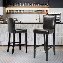 Homy Casa NIELSEN 2PC Brown PU Bar Stool with Rubberwood Legs