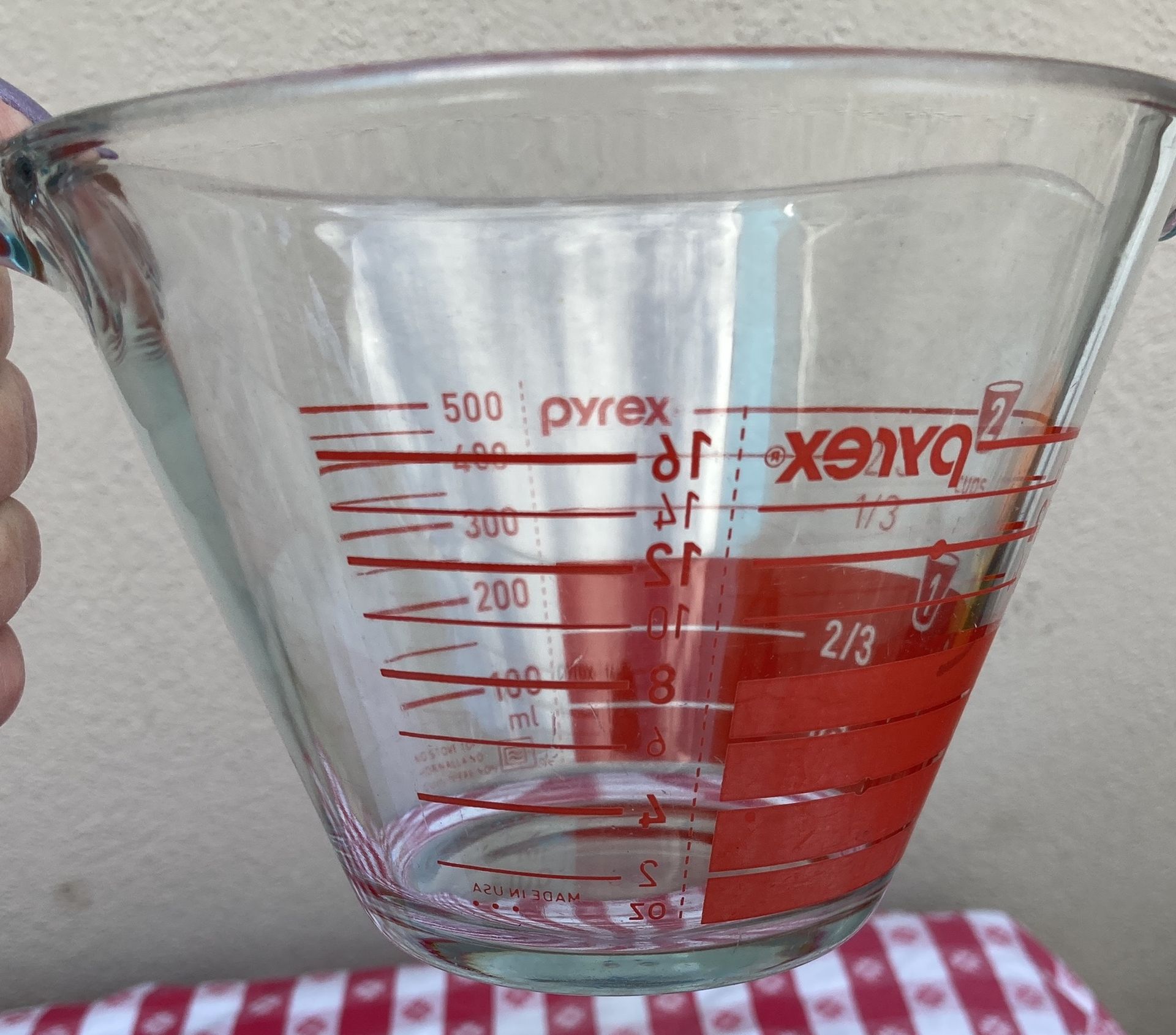 Pyrex 4 Cup/1 Quart Glass Measuring Cup Red Lettering Open Handle