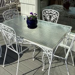 White Painted Vintage Table And Chairs With Glass Top