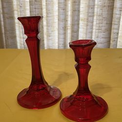 Pair Of Ruby Red  Candlesticks Holders