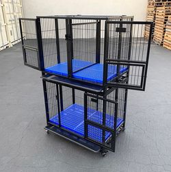 (New) $310 Set of (2) Heavy Duty Stackable Dog Cage 37x25x64 inches