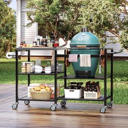 Movable Outdoor Grill Cart For Big Green Egg BBQ Steel Portable Grill Table
