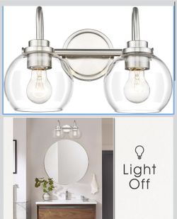 2-Light Bathroom Light Fixtures, Brushed Nickel Vanity Light with Globe Clear Glass Shade, Modern Vanity Lighting Fixtures Over Mirror