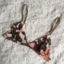 Vintage Y2K 90’s Green Brown Pink Sheer Camo & Floral Triangle Festival Bralette