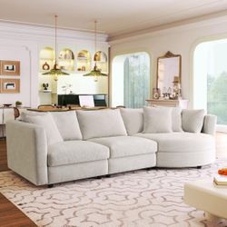 110” Beige Luxurious Chenille Fabric Curved Sectional Sofa with High-Density Foam Cushions [NEW] ** Assembly required**