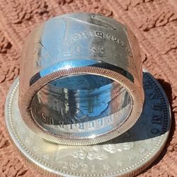 1891 Big Beautiful Bold Silver Morgan Dollar Coin Ring 
