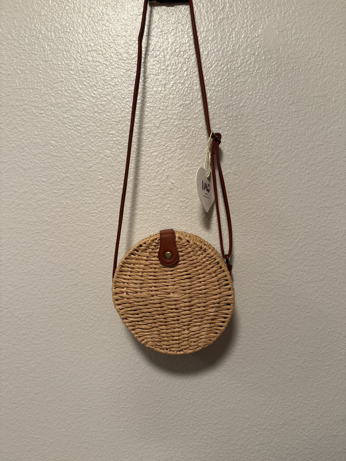 New Round Rattan Purse 7 Inch