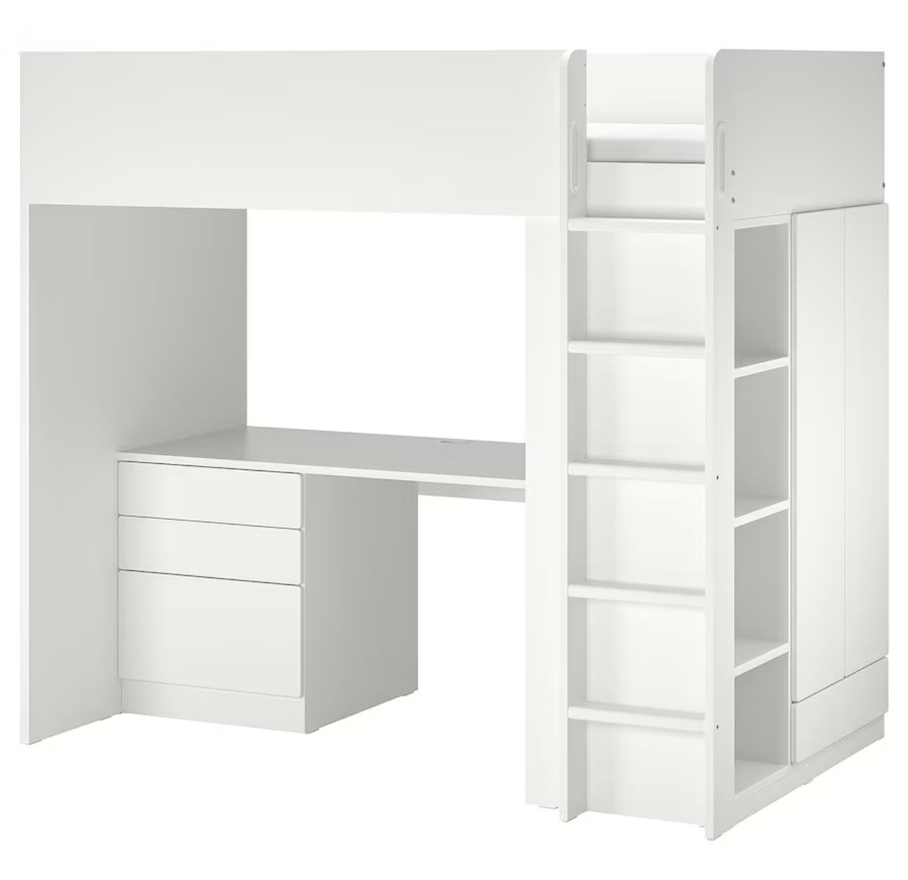 SMÅSTAD Loft bed, white white/with desk with 4 drawers, Twin