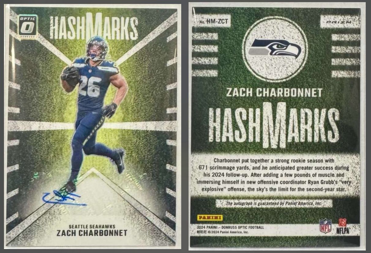 Zach Charbonnet - 2024 Donruss Optic Hash Marks (Autograph ) Seattle Seahawks