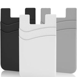 Phone Card Holder Silicone Stick-On Wallet - Compatible with iPhone, Samsung, Android Phones - Black, White, Grey