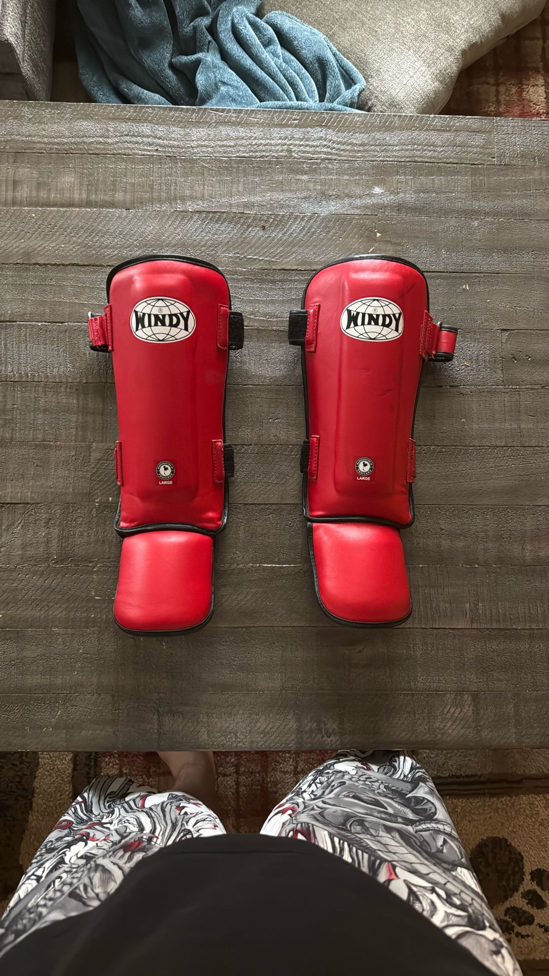 Windy Muay Thai Shin Guards (Size: L, Color: Red)
