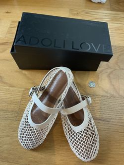 Women's Mesh Ballet Flat Shoes (Beige/US6)