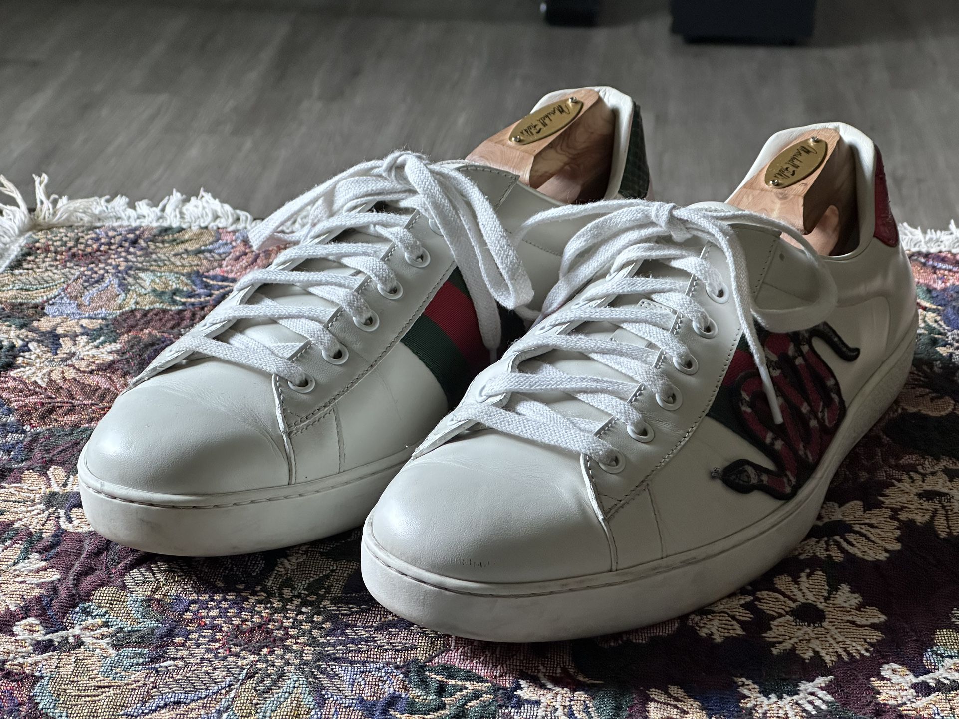 Gucci Ace Embroidered King Snake Men’s White Sneakers Size US 12