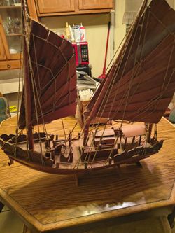 Vintage Wooden Chinese Junk Ship Model