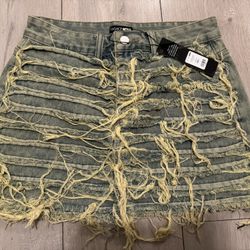 distressed denim mini skirt 