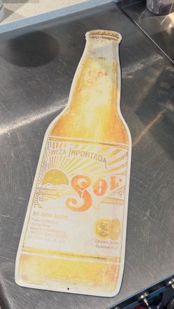 Vintage die-cut Sol Beer Bottle Metal Sign – Man Cave / Bar Decor