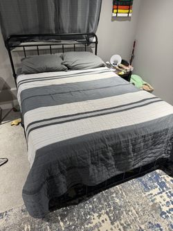 Full Bed frame, Boxspring, Mattress, Bedding