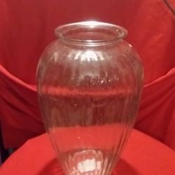 Clear Ribbed Glass Flower VASE Medium 13” H Decor