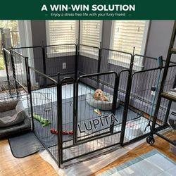 Dog Playpen 32Inch 12Panels Heavy Duty Metal Dog Fence Exercise Pen With Doors For Large/Medium/Small Dogs, Portable Pet Pen Indoor & Outdoor For RV, 