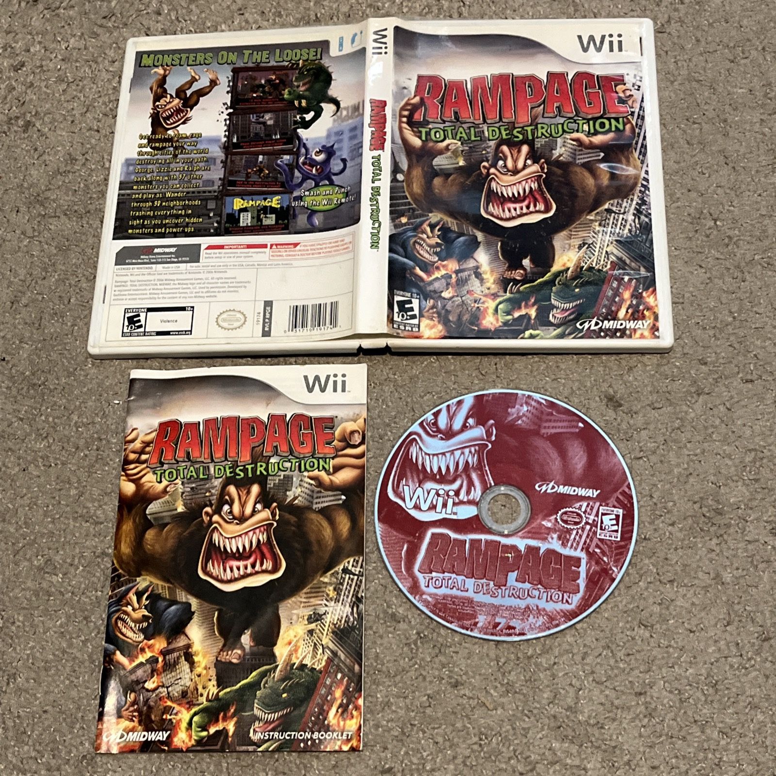Rampage: Total Destruction (Nintendo Wii, 2006) CIB Complete w/ Manual