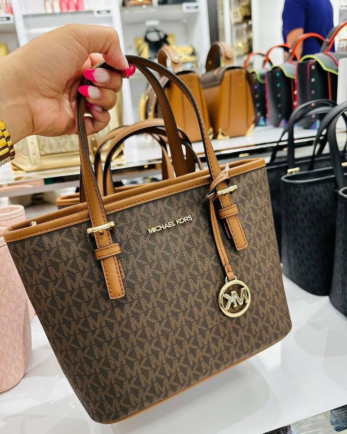 Michael Kors Monogram Small Tote Bag – Brown,black And White