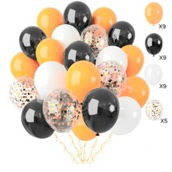 32 Mixed Balloons - Light Orange, Black, White, And Confetti