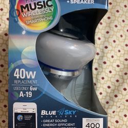 Blue Sky Wireless LED Bluetooth Smart Sync Bulb + Speaker New 40w