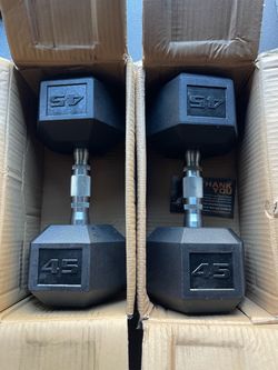 45 lbs Hex Rubber Dumbbell Weights…. (Brand New) Home Gym Fitness….