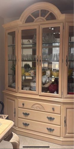 Wood Kitchen China Cabinet Pantry with Glass