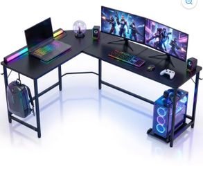New in box  Stylish L-shaped desk optimizes space, boosts productivity with ample dual-surface workspace and ergonomic modern design, Black