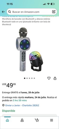 Micrófono de karaoke con Bluetooth y altavoz estéreo Bluetooth todo en uno (plateado brillante con bola de discoteca)