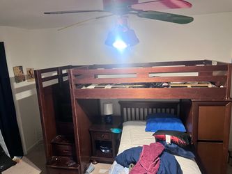 Wood Bunk Bed with Stairs and Storage