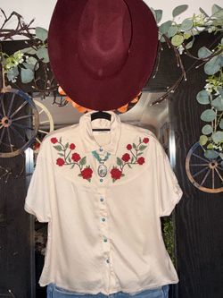 Western Embroidered Rose Button-Up Shirt