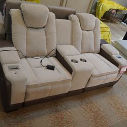 Power Reclining Loveseat — (Two-Tone Beige & Brown) 9879MS110354PTAN