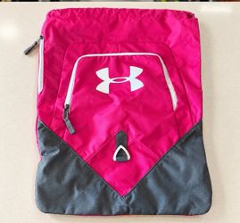 Under Armour Drawstring Backpack Sackpack Pink Gray Gym Bag UA Logo NWOT
