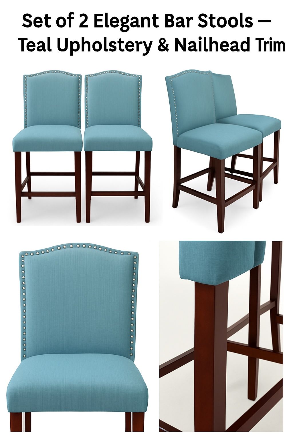 Stylish Counter Stools (Set of 2) – Light Blue with Wood Legs