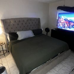 King Bed Frame(Suede) and Mattress
