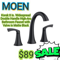 Korek 8 in. Widespread Double Handle High-Arc Bathroom Faucet with Valve in Matte Black

by

MOEN

